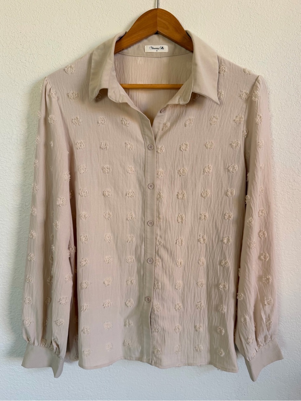 Textured Cream Long-Sleeve Dress Shirt